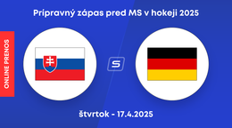 Slovensko - Nemecko: ONLINE prenos z prípravného zápasu pred MS v hokeji 2025 (štvrtok).