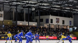 Momentka z finále MS 2025 v bandy medzi Švédskom a Fínskom.
