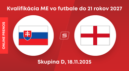 Slovensko U21 - Anglicko U21: ONLINE prenos zo zápasu kvalifikácie ME hráčov do 21 rokov 2027.