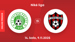 FC Tatran Prešov - FC Spartak Trnava: ONLINE prenos zo zápasu 14. kola Niké ligy.