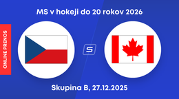 Česko - Kanada: ONLINE prenos zo zápasu skupiny B na MS v hokeji do 20 rokov 2026.
