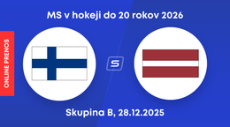 Fínsko - Lotyšsko: ONLINE prenos zo zápasu skupiny B na MS v hokeji do 20 rokov 2026.