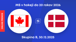 Kanada - Dánsko: ONLINE prenos zo zápasu skupiny B na MS v hokeji do 20 rokov 2026.