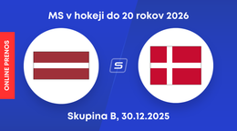 Lotyšsko - Dánsko: ONLINE prenos zo zápasu skupiny B na MS v hokeji do 20 rokov 2026.