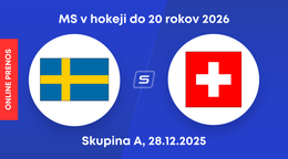 Švédsko - Švajčiarsko: ONLINE prenos zo zápasu skupiny A na MS v hokeji do 20 rokov 2026.