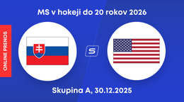 Slovensko - USA, ONLINE prenos z MS v hokeji do 20 rokov 2026 (U20).