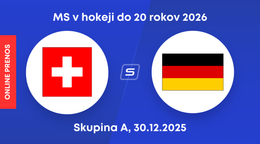 Švajčiarsko - Nemecko: ONLINE prenos zo zápasu skupiny A na MS v hokeji do 20 rokov 2026.