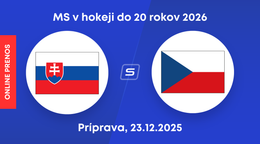 Slovensko - Česko: ONLINE prenos z prípavného zápasu pred MS v hokeji do 20 rokov 2026.