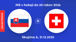 Slovensko - Švajčiarsko, ONLINE prenos z MS v hokeji do 20 rokov 2026 (U20).