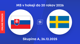 Slovensko - Švédsko: ONLINE prenos zo zápasu skupiny A na MS v hokeji do 20 rokov 2026.