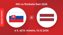 Slovensko - Lotyšsko: ONLINE prenos zo zápasu o 5. až 8. miesto na MS vo florbale žien 2025.