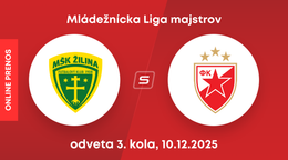 MŠK Žilina - Crvena Zvezda Belehrad: ONLINE prenos z mládežníckej Ligy majstrov.