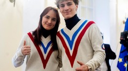 Kira Kapustíková a Hektor Kapustík počas zloženia sľubu slovenskej výpravy na Zimné olympijské hry.