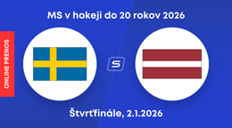 Švédsko - Lotyšsko, ONLINE prenos zo štvrťfinále MS v hokeji do 20 rokov 2026 (U20).