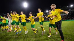 Na snímke radosť z víťazstva hráčov Žiliny po zápase šestnásťfinále mládežníckej Ligy majstrov (UEFA Youth League) vo futbale medzi MŠK Žilina - Liverpool FC .