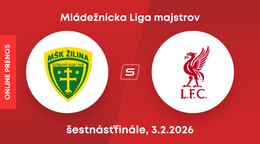 MŠK Žilina - Liverpool FC: ONLINE prenos z mládežníckej Ligy majstrov.