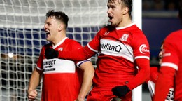 Slovenský futbalista David Strelec sa teší z gólu v drese Middlesbrough FC.