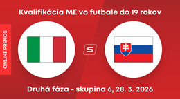 Slovensko - Taliansko. ONLINE prenos zo zápasu druhej fázy kvalifikácie ME 2026 hráčov do 19 rokov vo futbale.
