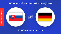 Slovensko - Nemecko: ONLINE prenos z prípravného zápasu pred MS v hokeji 2026 (štvrtok).