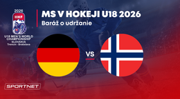 Nemecko - Nórsko: ONLINE prenos z baráže o udržanie sa na MS v hokeji do 18 rokov 2026 (MS U18).