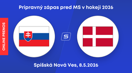 Slovensko - Dánsko: ONLINE prenos z prípravného zápasu pred MS v hokeji 2026 (piatok).