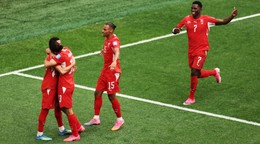 Switzerland's Ruben Vargas (17), left, is congratulated by teammates Ricardo Rodriguez (13), Djibril Sow (15) and Breel Embolo (7) after scoring their first goal during the World Cup Group B soccer match between Switzerland and Canada in Vancouver, British Columbia, Wednesday, June 24, 2026. (AP Photo/Kaleb Tatum)

- Canada26
- Canada2026
- FIFA
- Mexico26
- Mexico2026
- soccer
- USA26
- USA2026
- worldcup
- worldcup26
- WorldCup2026
- futbol
- Canada26
- Canada2026
- FIFA
- Mexico26
- Mexico2026
- soccer
- USA26
- USA2026
- worldcup
- worldcup26
- WorldCup2026
- futbol