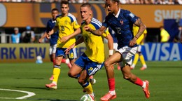 France's Bradley Barcola, right, challenges for the ball with Sweden's Gustaf Lagerbielke during the World Cup round of 32 soccer match between France and Sweden in East Rutherford, N.J., near New York, Tuesday, June 30, 2026. (AP Photo/Seth Wenig)

- Canada26
- Canada2026
- FIFA
- Mexico26
- Mexico2026
- soccer
- USA26
- USA2026
- worldcup
- worldcup26
- WorldCup2026
- futbol
- Canada26
- Canada2026
- FIFA
- Mexico26
- Mexico2026
- soccer
- USA26
- USA2026
- worldcup
- worldcup26
- WorldCup2026
- futbol