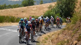 The pack rides during the tenth stage of the Tour de France cycling race with start in Aurillac and finish in Le Lioran, in France, Tuesday, July 14, 2026. (AP Photo/Thibault Camus)