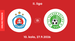 ŠK Slovan Bratislava B - FC Tatran Prešov: ONLINE prenos zo zápasu 10. kola II. ligy.