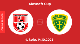 TJ Kostolné Kračany - MŠK Žilina: ONLINE prenos zo zápasu 4. kola Slovnaft Cupu. 