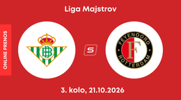 Real Betis - Feyenoord Rotterdam: ONLINE prenos zo zápasu 3. kola ligovej fázy Ligy majstrov.