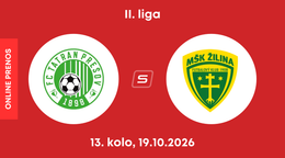 FC Tatran Prešov - MŠK Žilina B: ONLINE prenos zo zápasu 13. kola II. ligy.