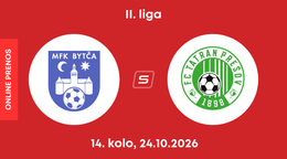 MFK Bytča - FC Tatran Prešov: ONLINE prenos zo zápasu 14. kola II. ligy.