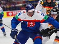 Momentka zo zápasu Slovensko - Nemecko v skupine B na MS v hokeji 2024.