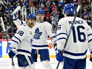 Toronto Maple Leafs oslavujú gól.