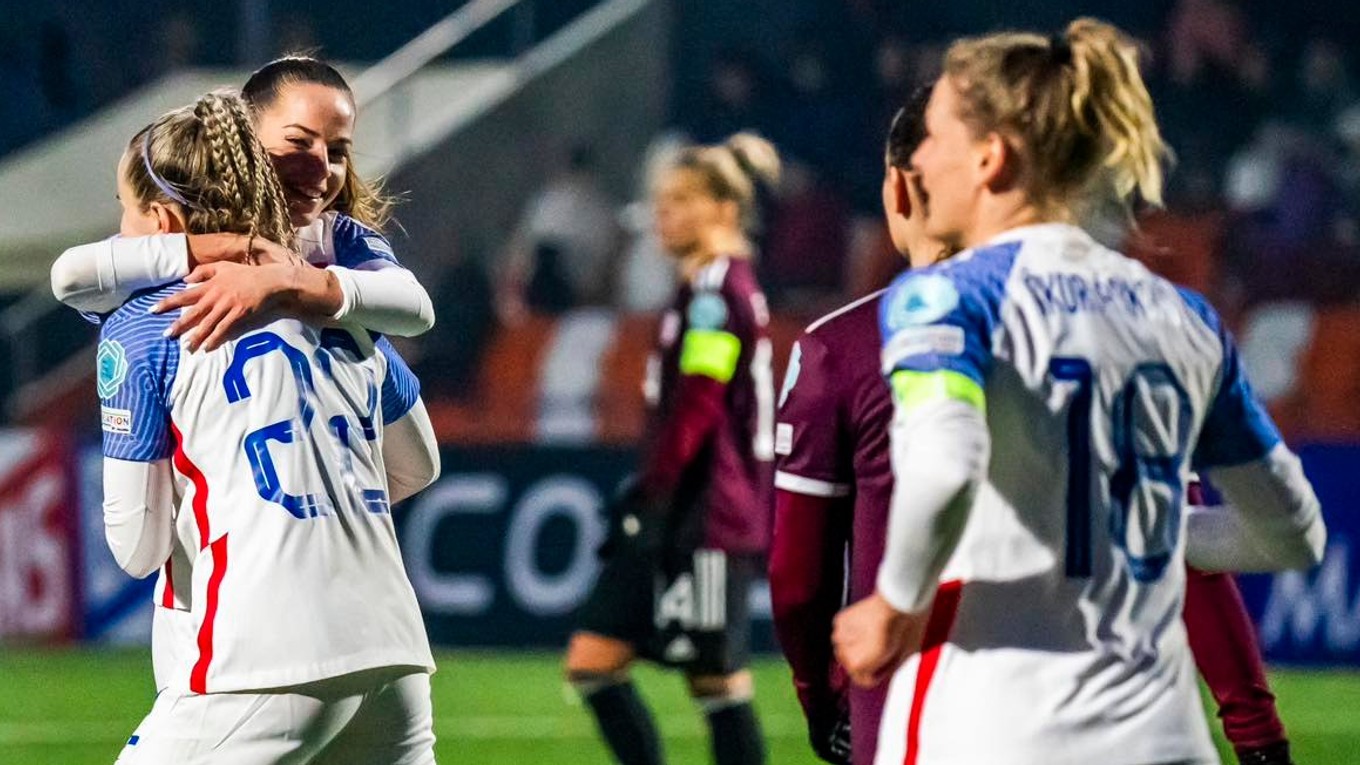 Slovenské futbalistky v zápase baráže Ligy národov proti Lotyšsku.