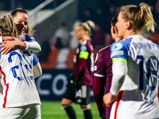 Slovenské futbalistky v zápase baráže Ligy národov proti Lotyšsku.
