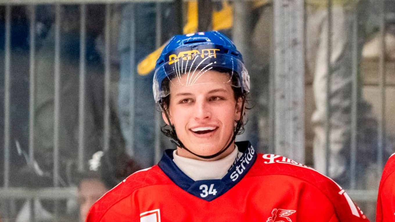Český hokejista Petr Sikora oslavuje gól v zápase proti Švédsku na Švédskych hokejových hrách v Ängelholme.