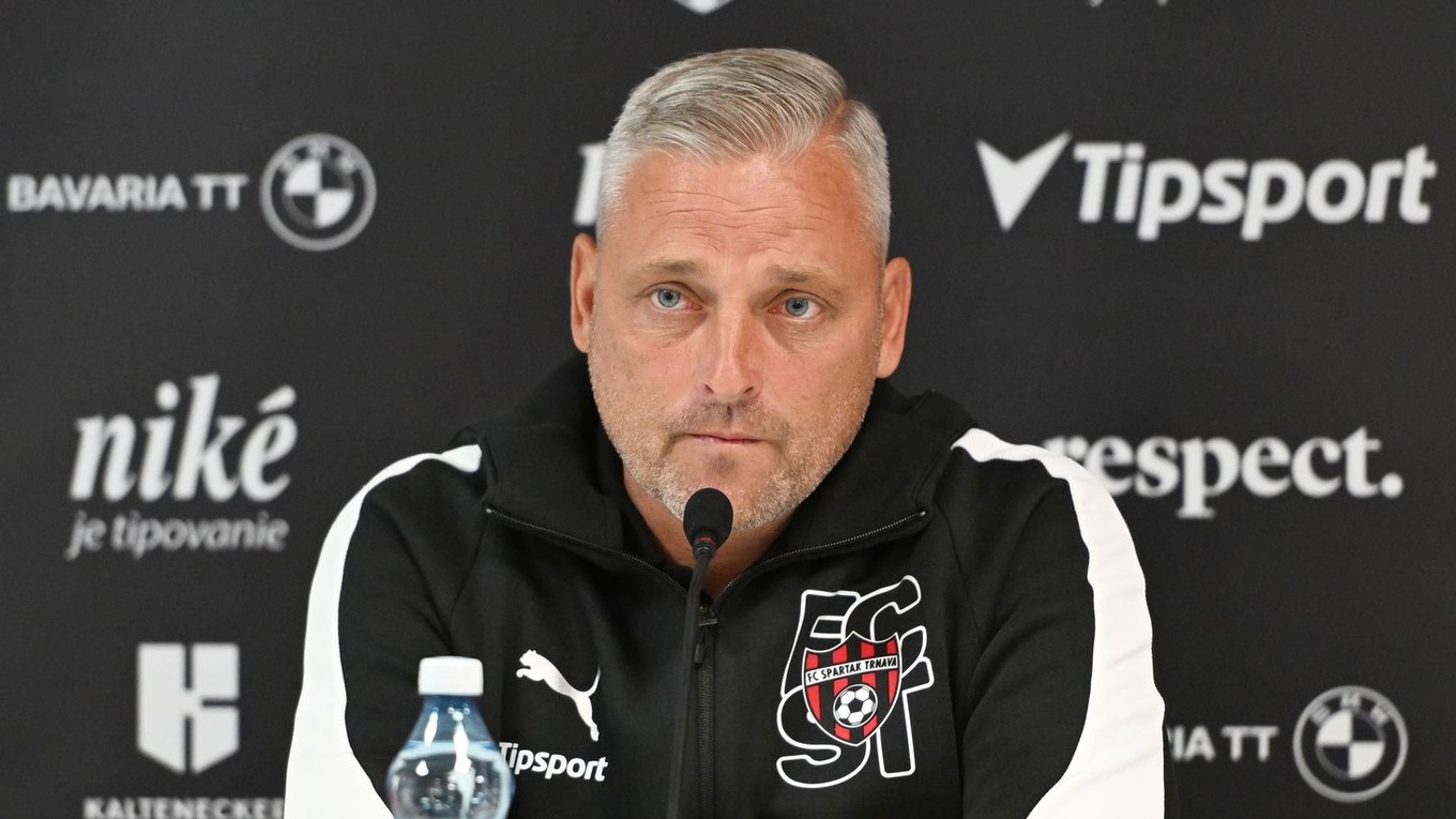 Tréner Michal Ščasný počas tlačovej konferencie pred zápasom FC Spartak Trnava - BK Häcken v 1. predkole Európskej ligy.