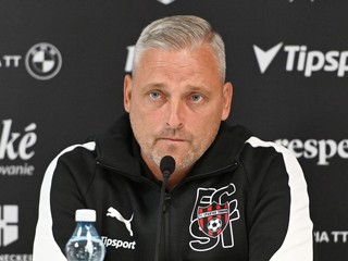Tréner Michal Ščasný počas tlačovej konferencie pred zápasom FC Spartak Trnava - BK Häcken v 1. predkole Európskej ligy.