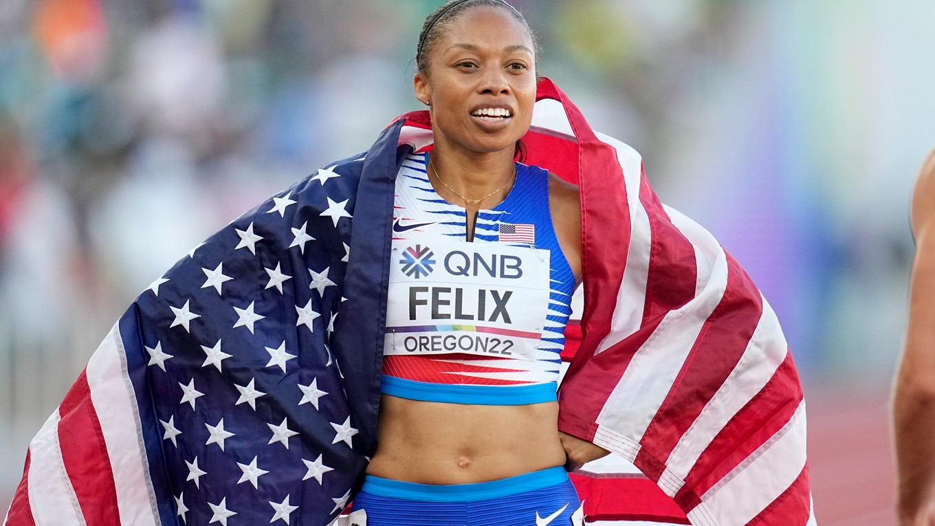 Americká atlétka Allyson Felixová počas MS 2022 v Eugene. 