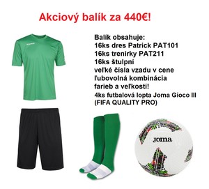 Akciový balík - 16ks Patrick dres, trenírky, štulpne a 4ks Joma Gioco lopta