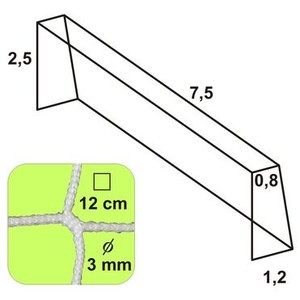 Futbalová sieť na bránku 7,5x2,5x0,8x1,2m bezuzlová 3mm