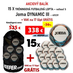 AKCIOVÝ BALÍK - 15 x tréningová lopta Joma DYNAMIC III + VAK na 17 lôpt GRÁTIS