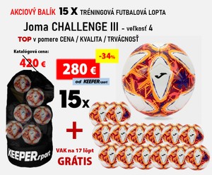 AKCIOVÝ BALÍK  15 X TRÉNINGOVÁ FUTBALOVÁ LOPTA   Joma CHALLENGE III - veľkosť 4