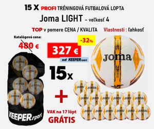 15 X PROFI TRÉNINGOVÁ FUTBALOVÁ LOPTA Joma LIGHT - veľkosť 4