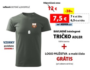 Tréningové tričko ADLER - 100% bavlna + LOGO mužstva a malé číslo GRÁTIS