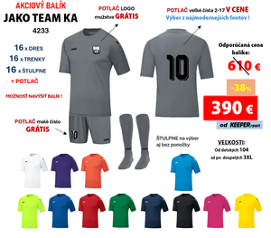 AKCIOVÝ BALÍK  - hráčske sety JAKO TEAM KA + potlač