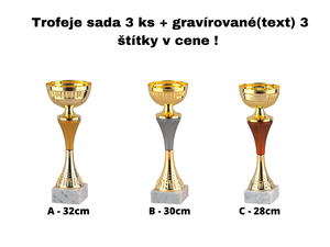 Trofeje sada 3 ks + 3x štítok VIII.