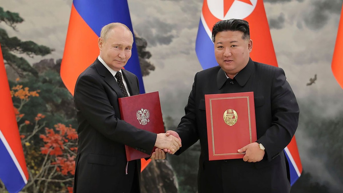 Prezident Ruska Vladimir Putin a severokórejský vodca Kim Čong-Un.